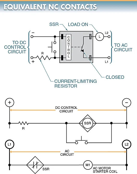 figure 5. a solid state relay with a current limiting resistor may be used to simulate an equivalent normally closed nc contact condition.